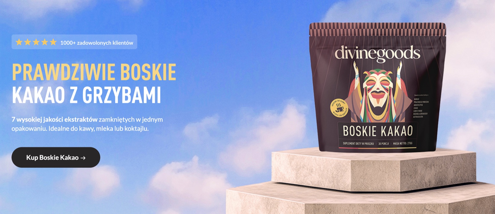 divinegoods Boskie Kakao z grzybami - 7 wysokiej jakości ekstraktów w jednym opakowaniu, idealne do kawy, mleka lub koktajlu
